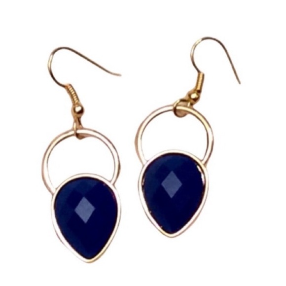 Blue And Gold Teardrop Earrings - Picture 2 of 10